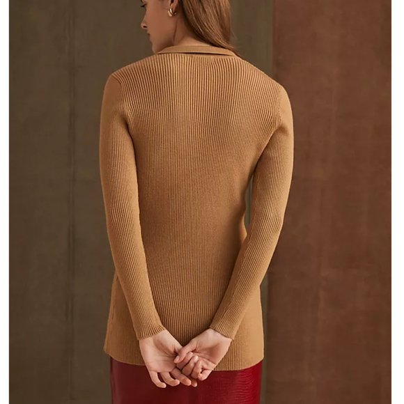 Anthropologie Maeve Ribbed Slim Cardigan Honey Brown XS Petite XSP - Picture 3 of 9